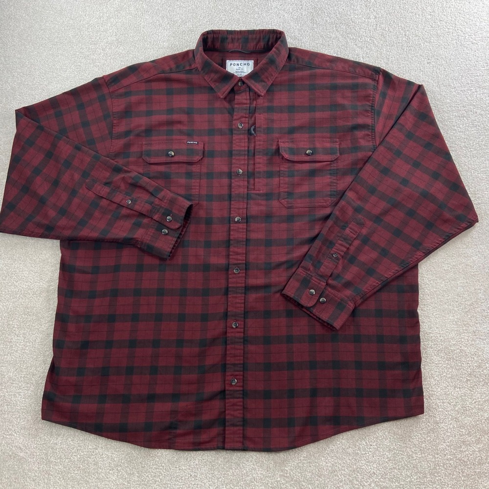 Poncho The Buffalo Shirt Mens 3XL Red Black Plaid Magnetic Pockets Regular Fit